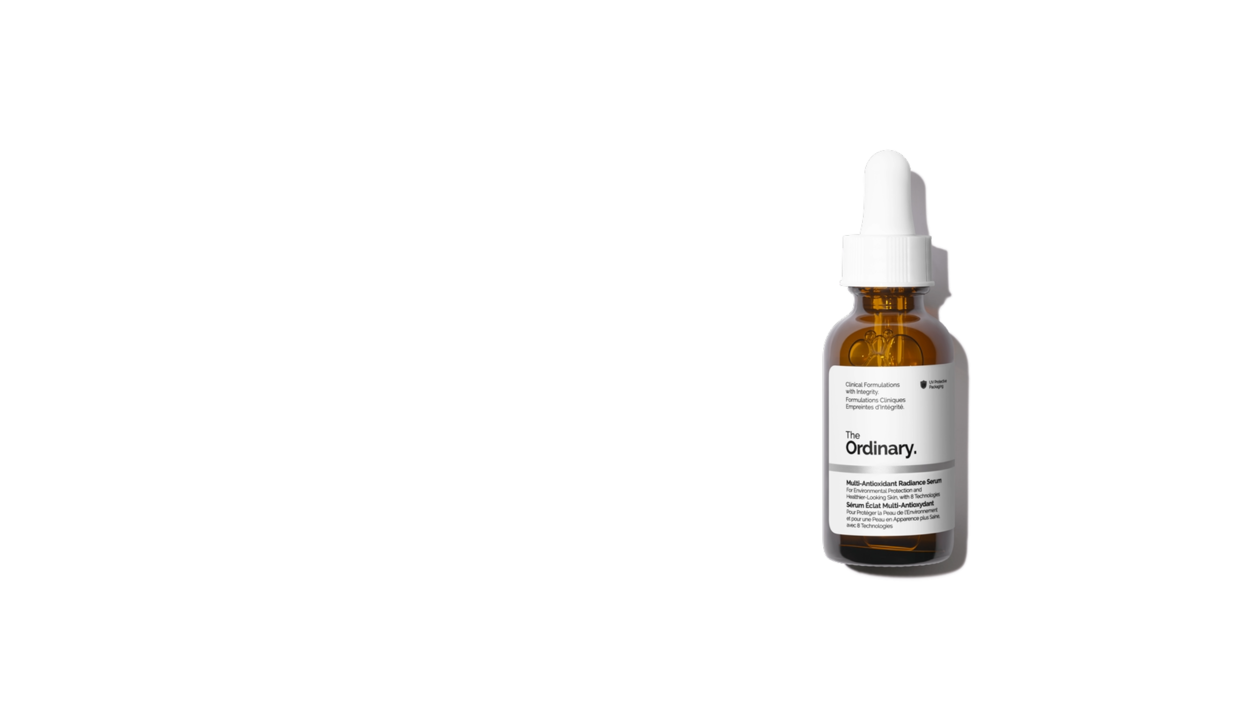 Bottle of 'The Ordinary' serum on a white background